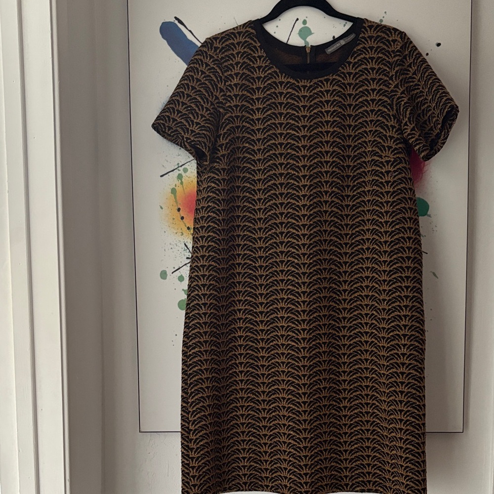 Signature Collection Elegant Black & Gold Stretch Midi Dress M/L